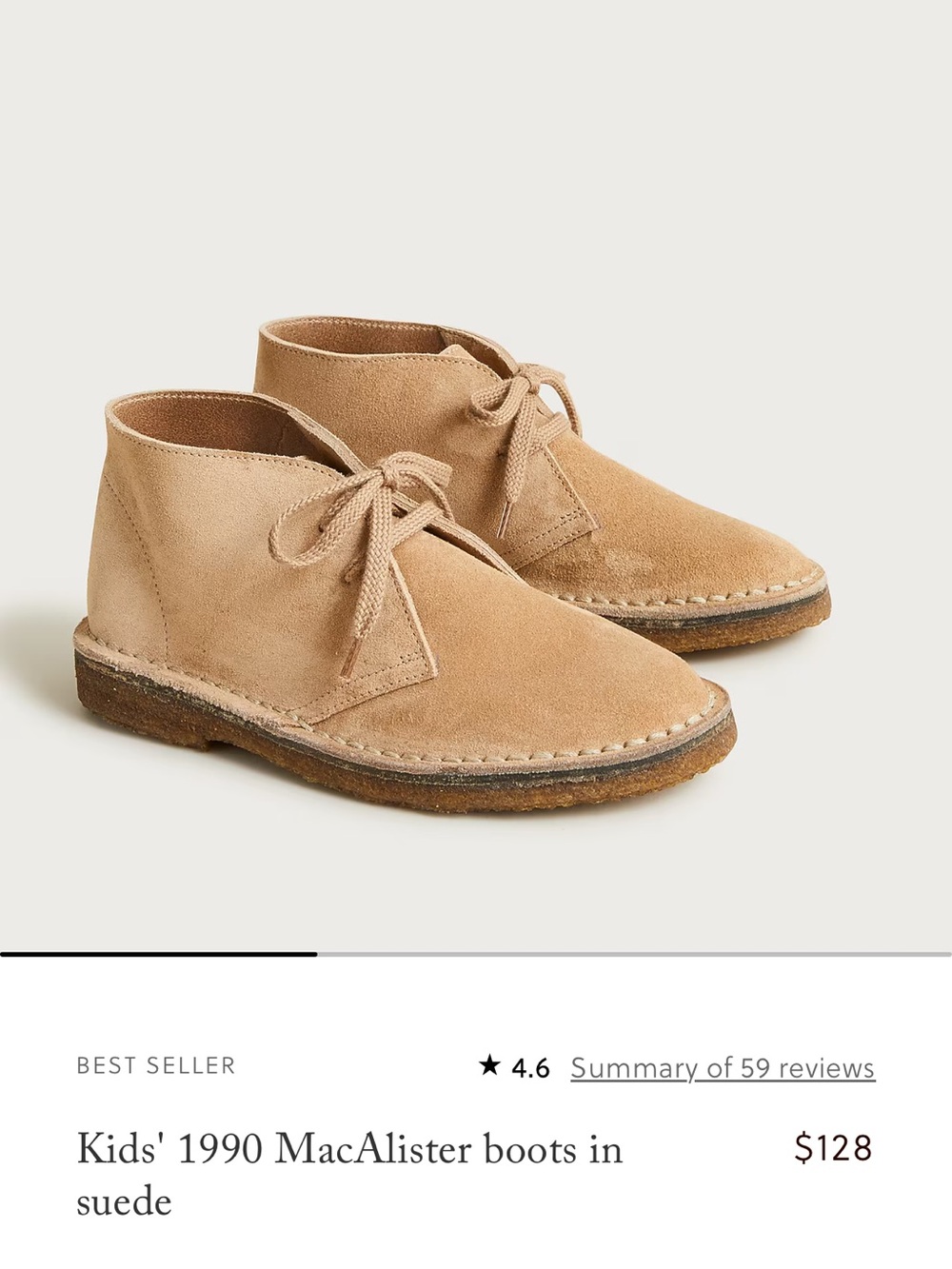Crewcuts boys MacAlister Suede Desert Boots in Light Beige - Size K11